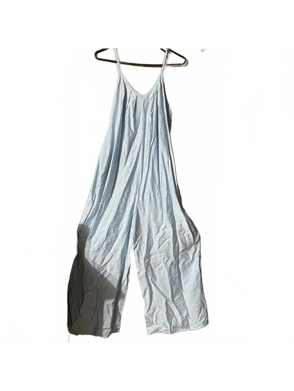 Light Blue Wide Leg Jumpsuit with Spaghetti Straps Large